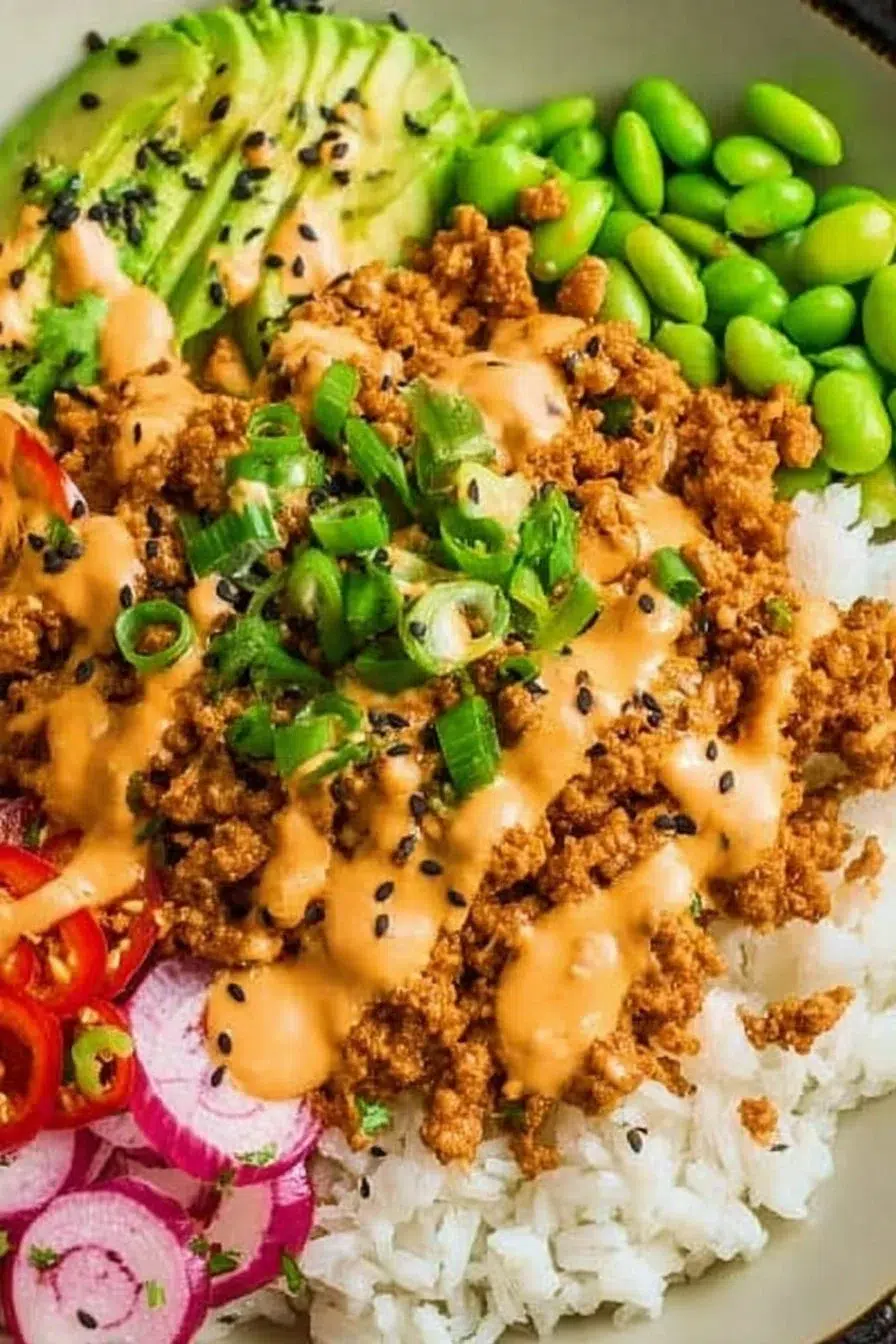 Ground Turkey Rice Bowls with Bang Bang Sauce