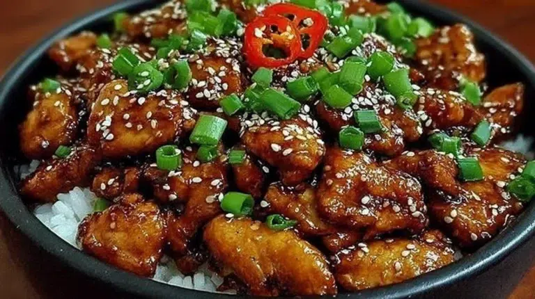Plate of easy homemade chicken bulgogi served with rice and vegetables