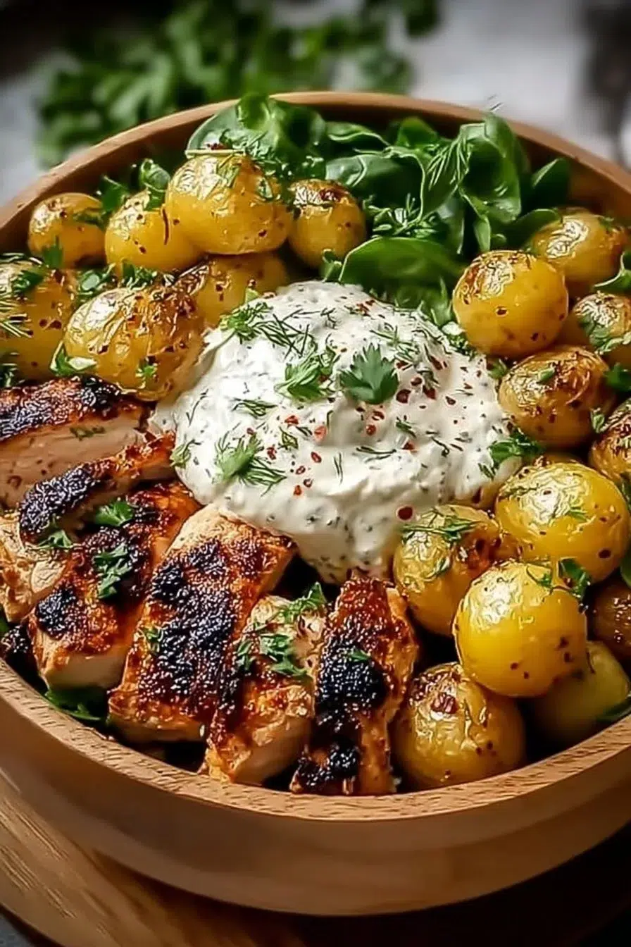 Easy Mediterranean Sheet Pan Chicken and Potato Bowls Delight