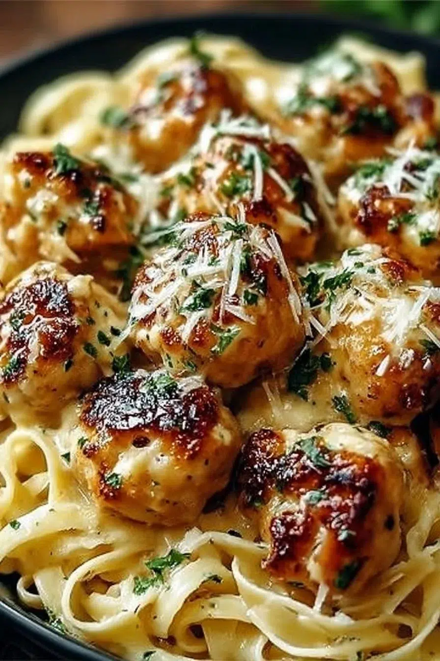 Garlic Butter Chicken Bites with Creamy Parmesan Pasta
