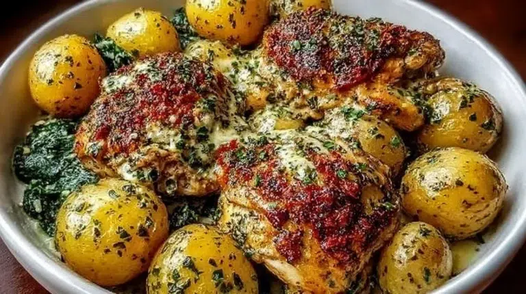 Crockpot Garlic Parmesan Chicken and Potatoes dish served in a bowl