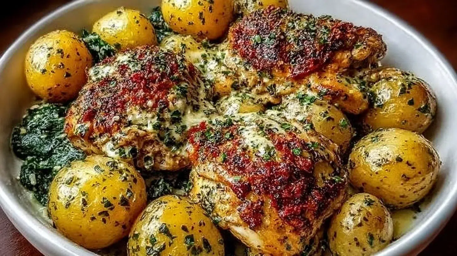 Crockpot Garlic Parmesan Chicken and Potatoes dish served in a bowl
