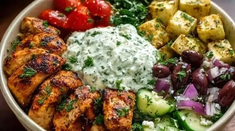 Greek Chicken Power Bowl with lean protein and fresh vegetables