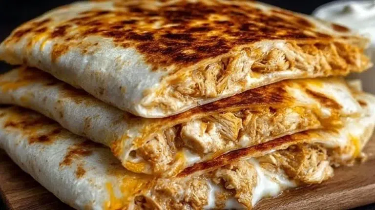 High-protein chicken quesadilla with ranch dressing on a plate