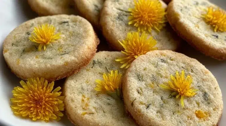 Delicious honey dandelion shortbread cookies on a plate