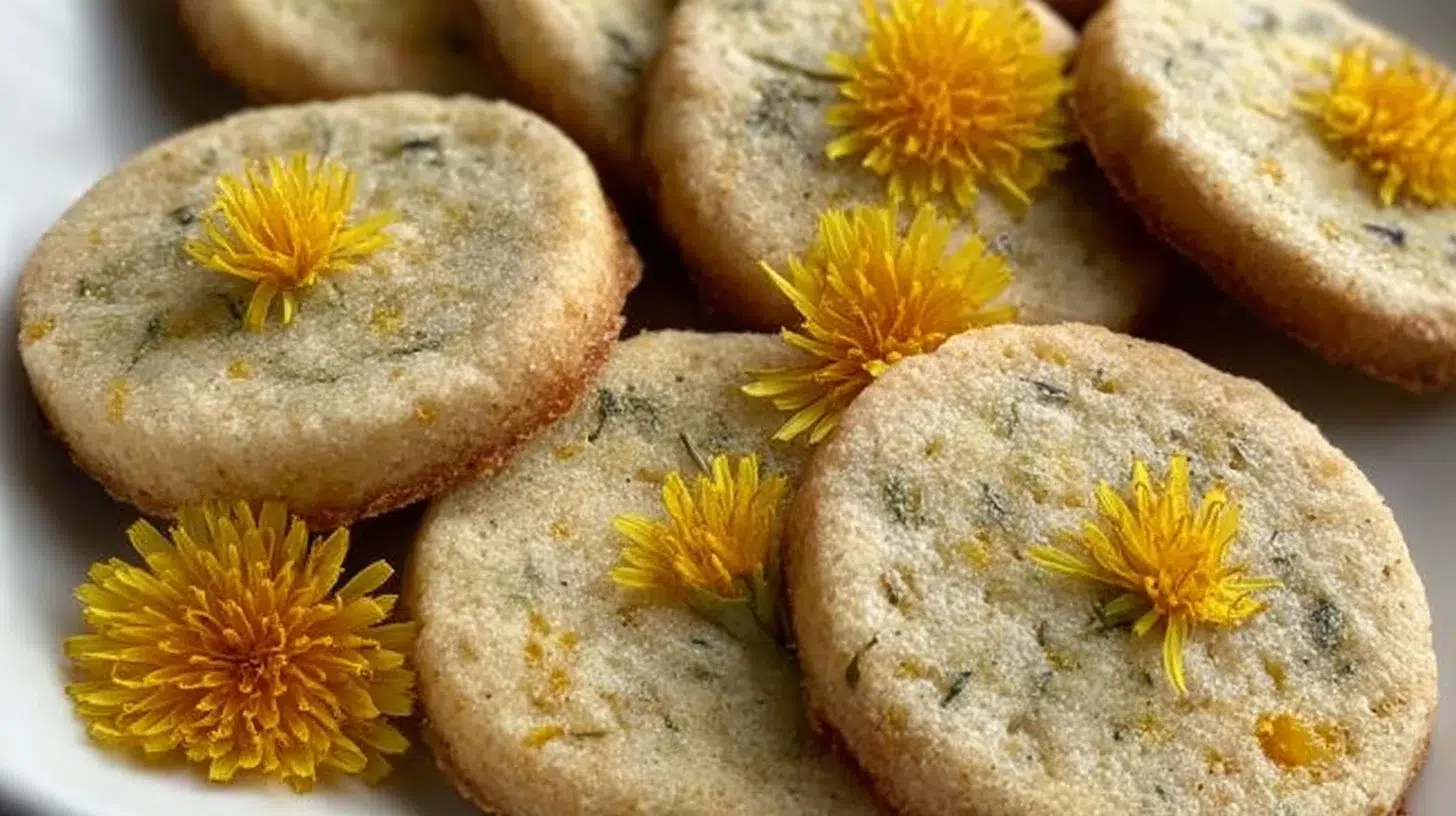 Delicious honey dandelion shortbread cookies on a plate