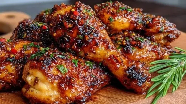 Honey-Glazed Garlic Chicken dish garnished with herbs