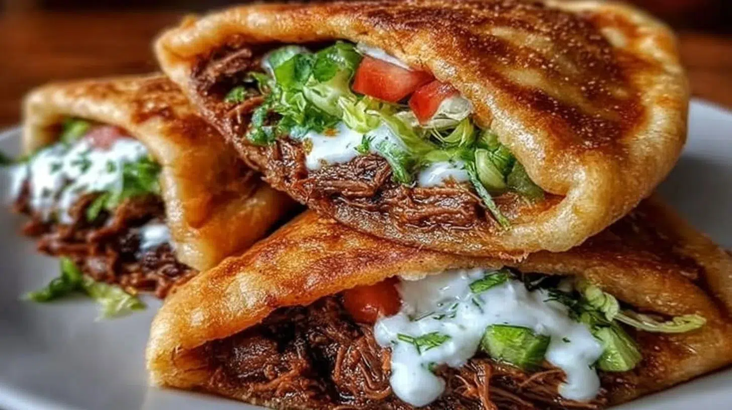 Homemade Mexican gorditas served with toppings and fillings