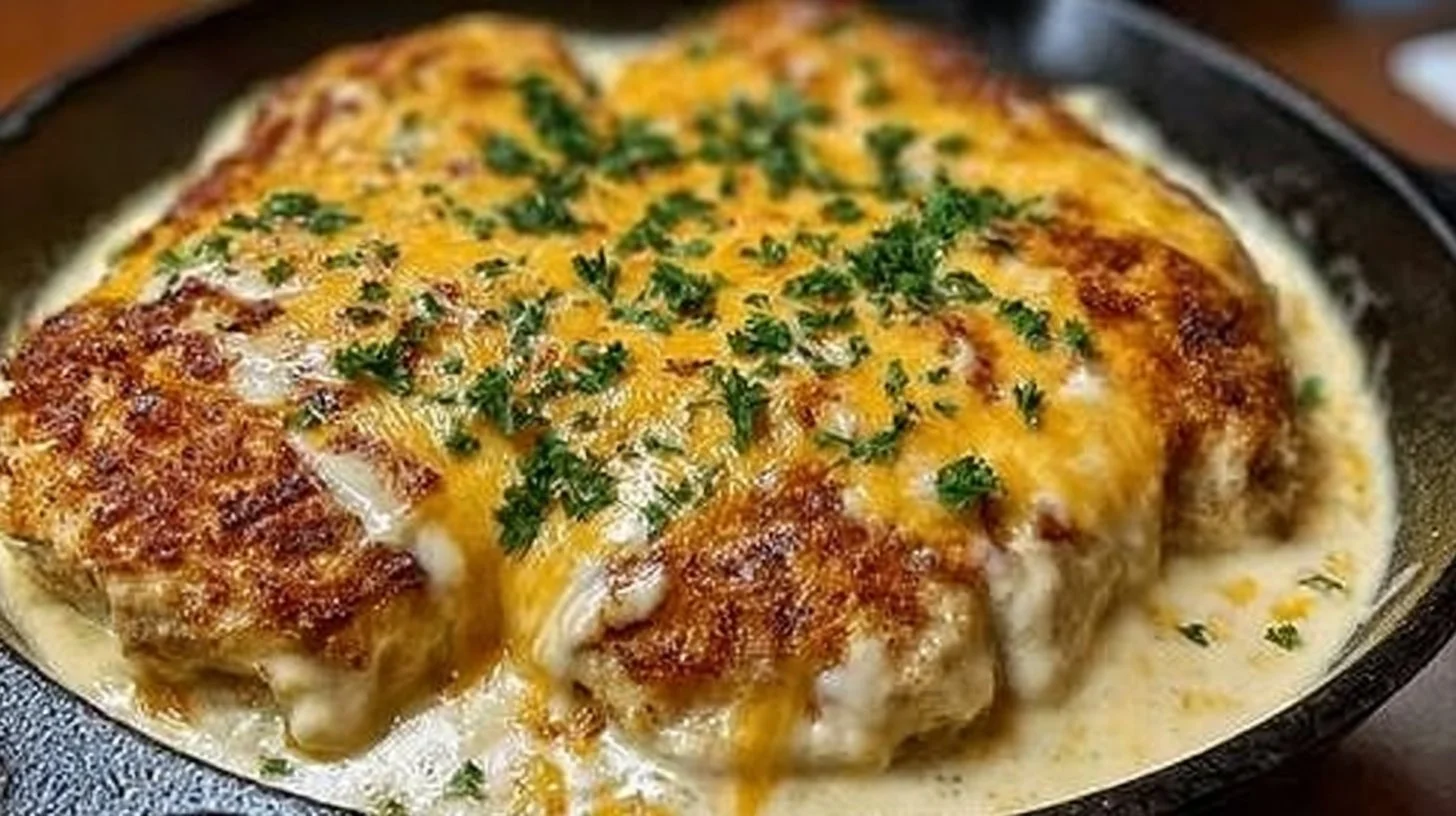 Deliciously smothered cheesy sour cream chicken with herbs and spices