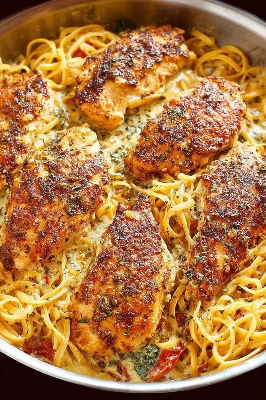 Italian Chicken Pasta in Creamy White Wine Parmesan Cheese Sauce
