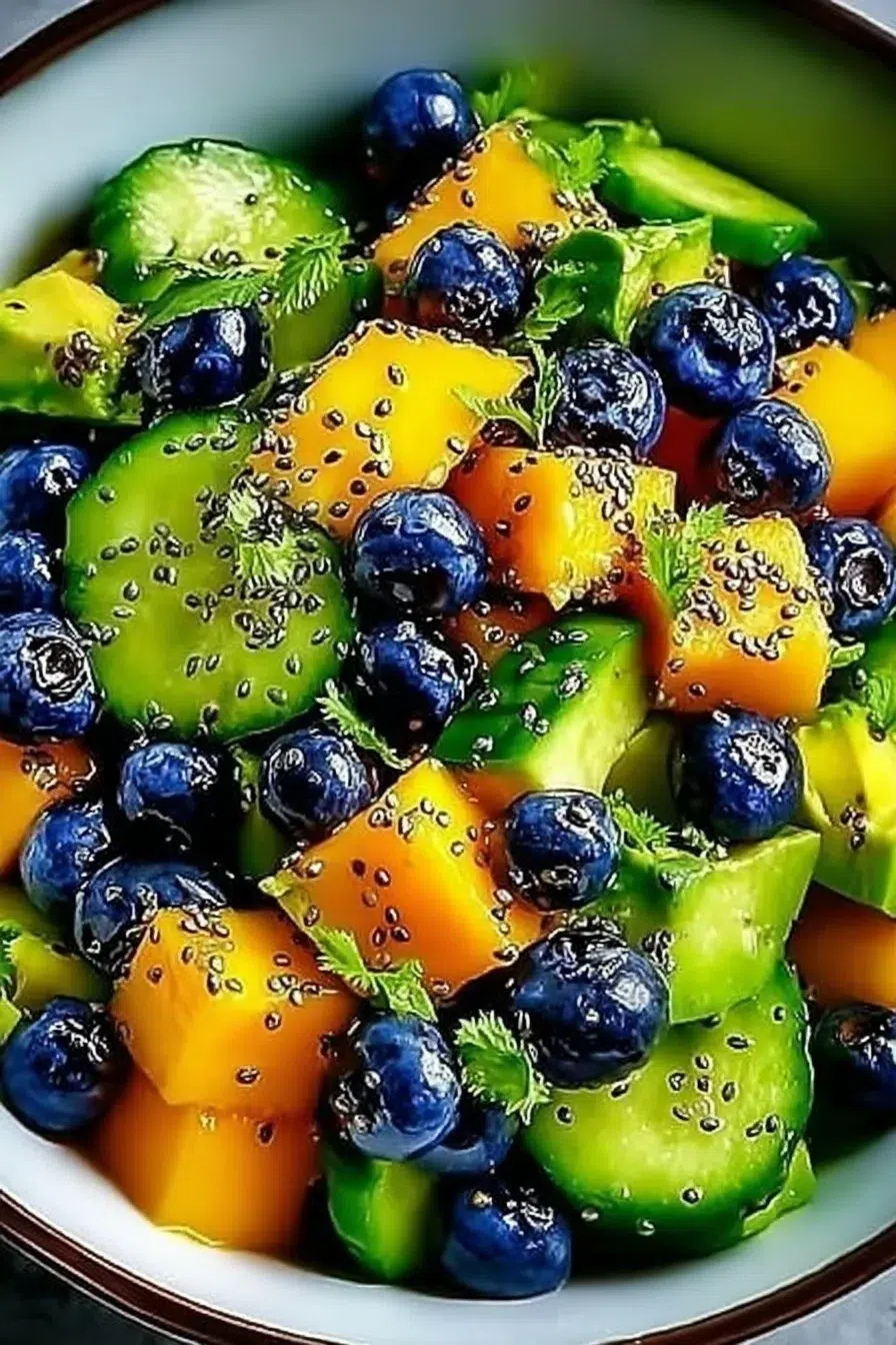 Juicy Mango Cucumber Salad with Blueberries and Avocado Delight