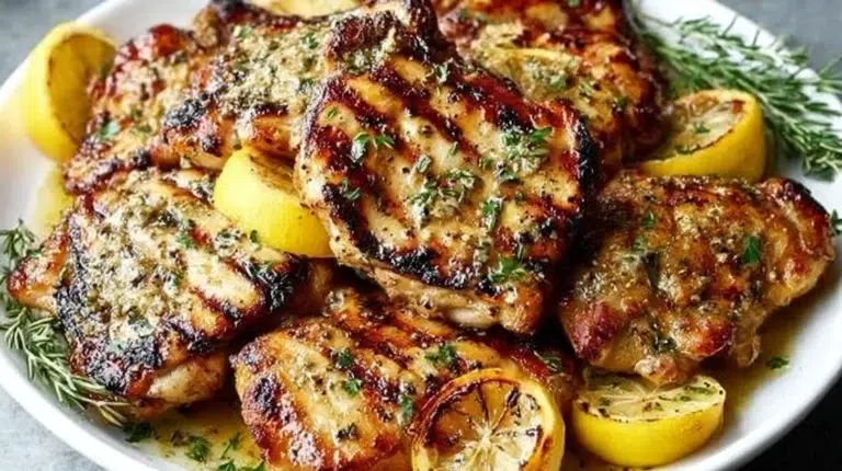 Lemon Garlic Chicken Thighs marinated and cooked to perfection