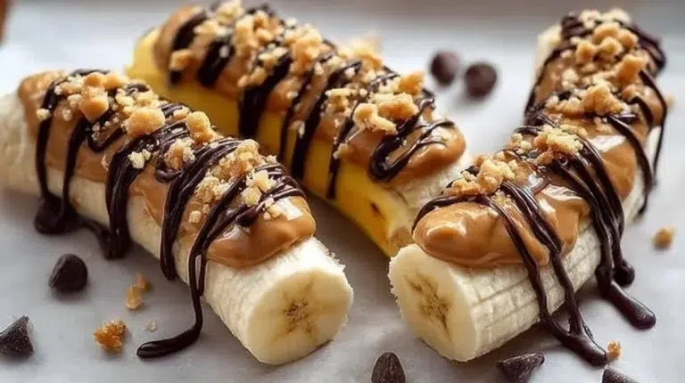 Delicious low calorie frozen banana Snickers dessert for healthy indulgence