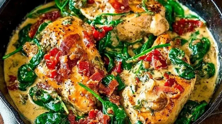 Delicious low carb creamy Tuscan chicken served with veggies