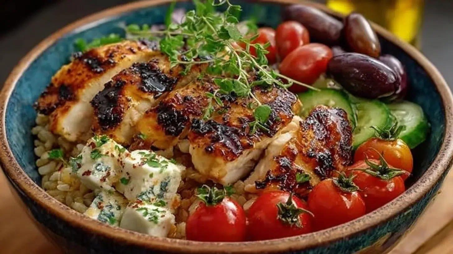 Mediterranean Chicken Bowl with fresh vegetables and flavorful herbs