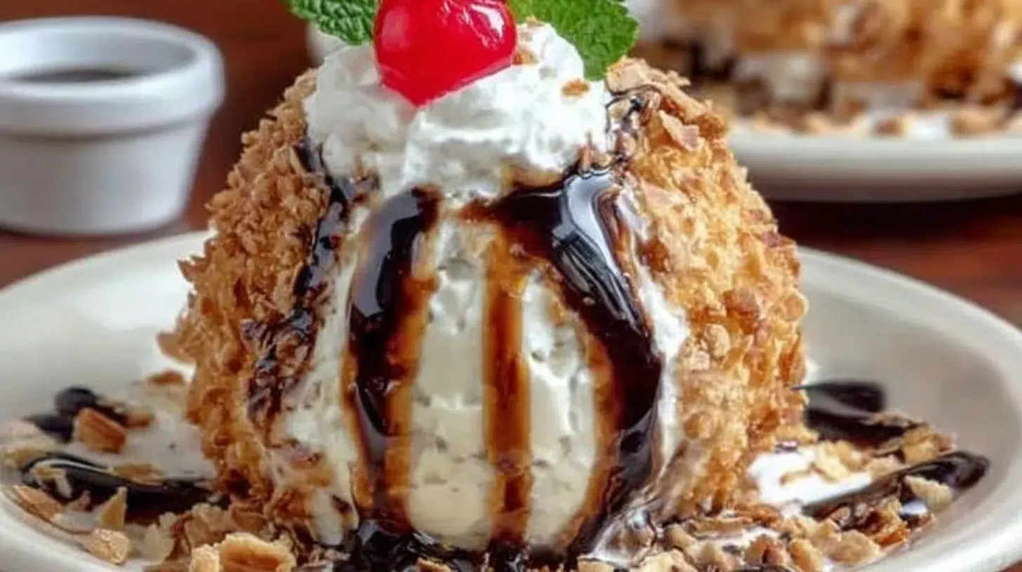 Delicious Mexican fried ice cream served with toppings