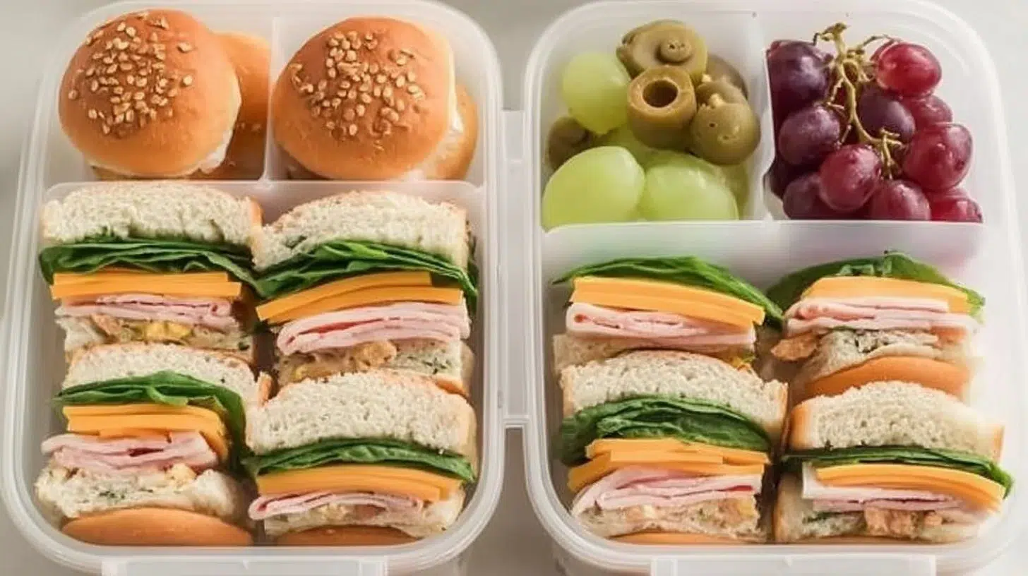 Colorful mini sandwiches arranged in a lunchbox ready for meal enjoyment