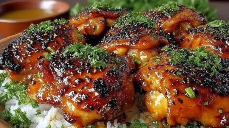 Delicious Honey Garlic Chicken Thighs served with rice