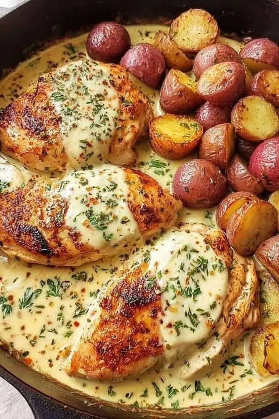 One Pan Chicken and Potatoes in Creamy Dijon Sauce