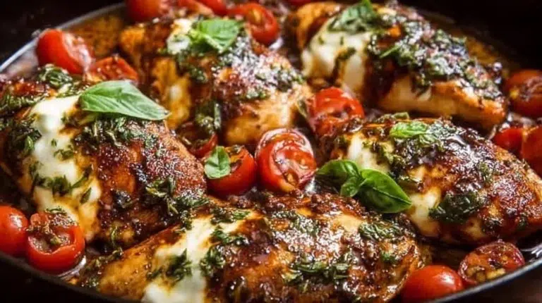One-Pan Juicy Chicken with Balsamic Sauce served on a plate