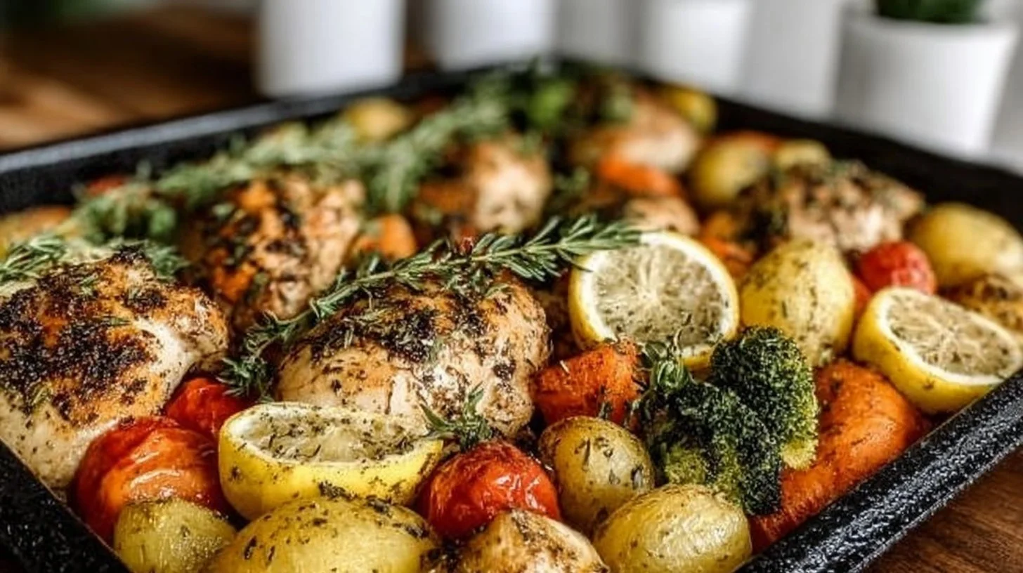 Delicious One-Pan Lemon Herb Chicken with vibrant roasted vegetables