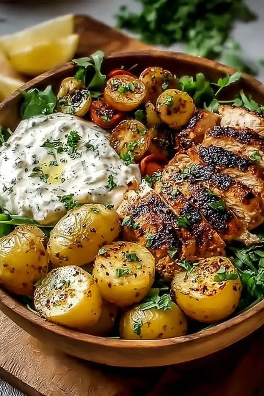 Easy Mediterranean Sheet Pan Chicken and Potato Bowls Delight