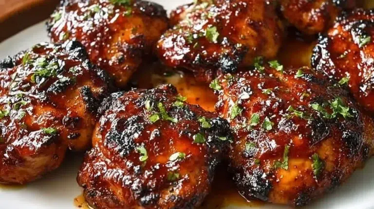 Oven-baked BBQ chicken thighs with caramelized sauce and crispy skin
