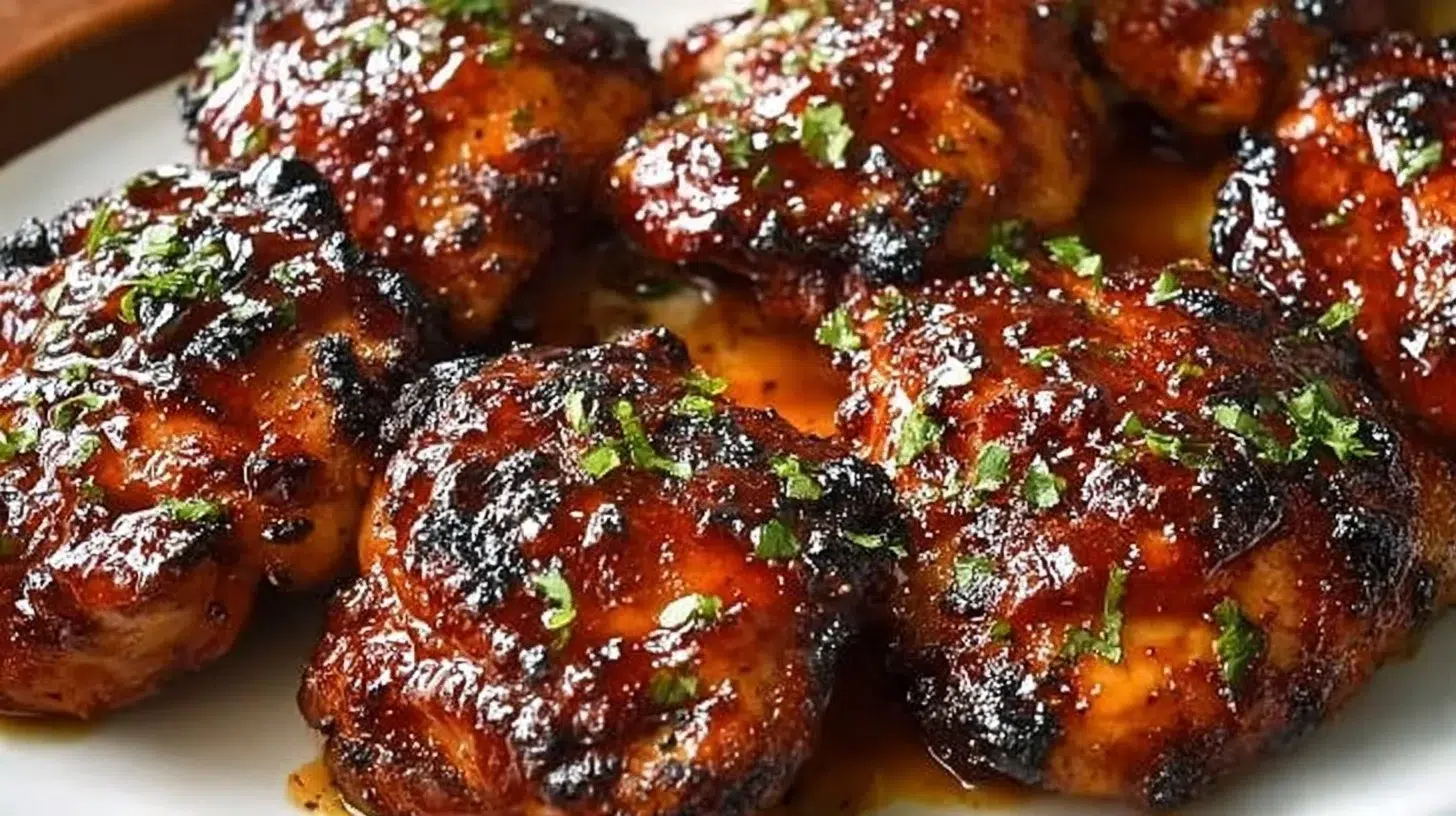Oven-baked BBQ chicken thighs with caramelized sauce and crispy skin