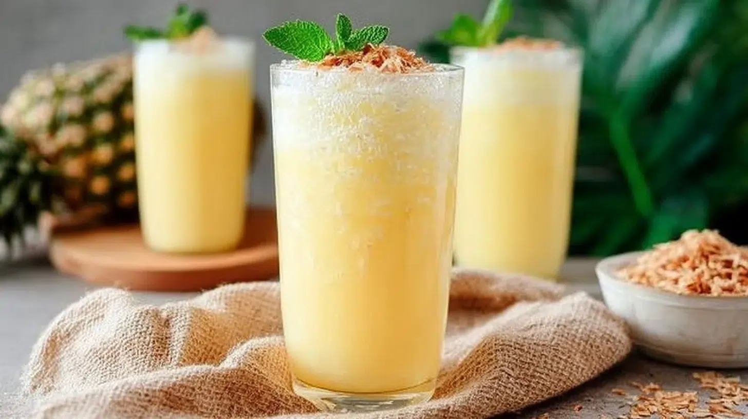 Refreshing homemade pineapple soda served in a glass with a slice of pineapple