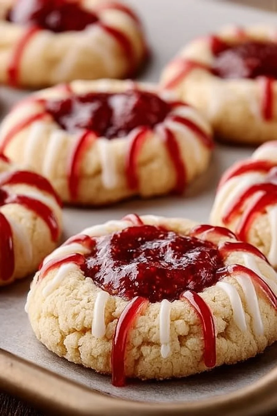 Pretty Strawberry Rhubarb Thumbprint Cookies - FlirtyFood