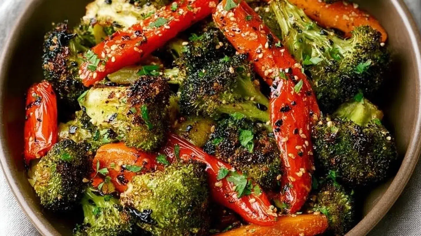 Sheet-pan roasted broccoli and carrots served as a delicious side dish.