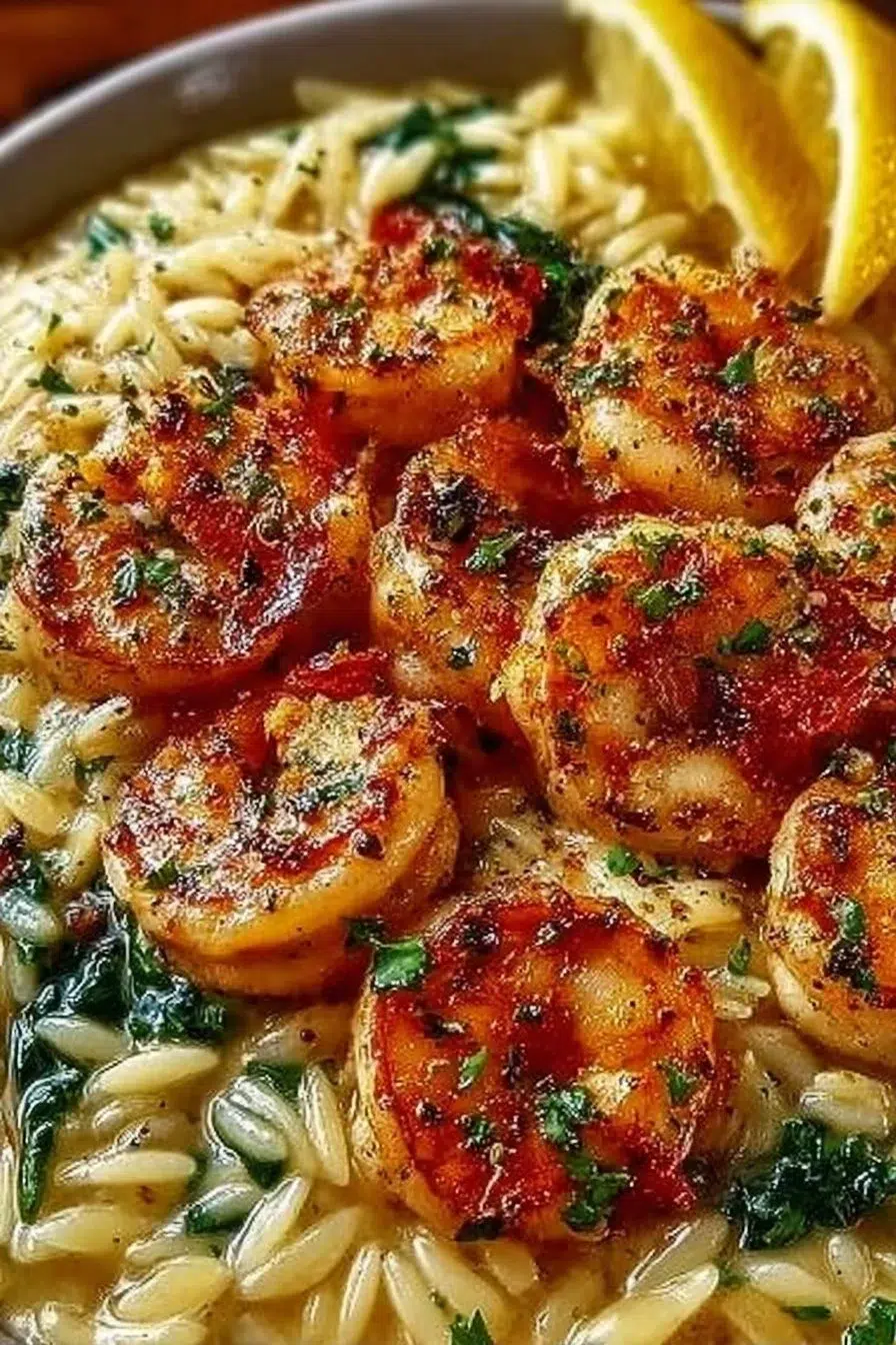 Shrimp Orzo in Lemon Garlic Sauce