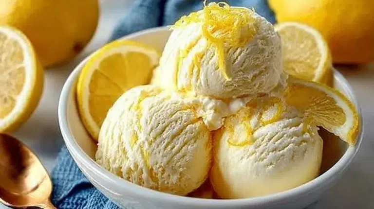 Creamy and refreshing homemade lemon ice cream served in a bowl