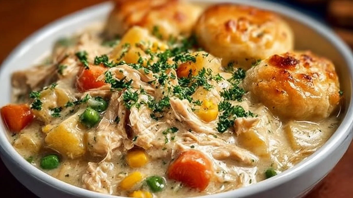 Delicious slow cooker chicken pot pie with flaky crust and savory filling