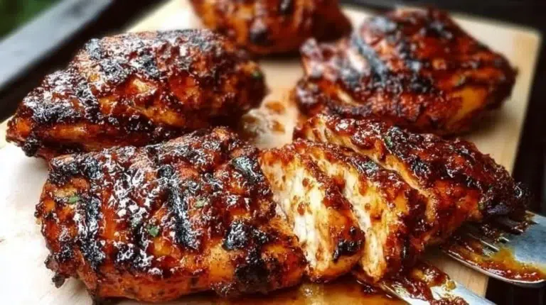 Juicy smoked BBQ chicken on a grill, ready to be served with delicious sides.