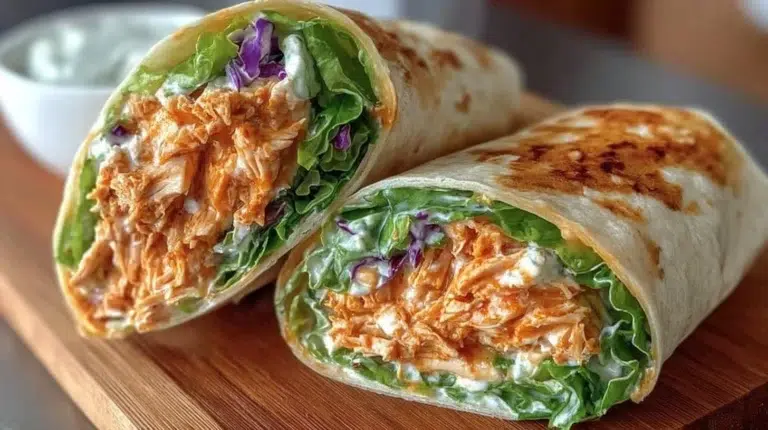Spicy Buffalo Chicken Wraps served on a plate