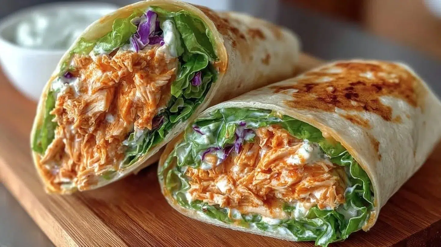 Spicy Buffalo Chicken Wraps served on a plate