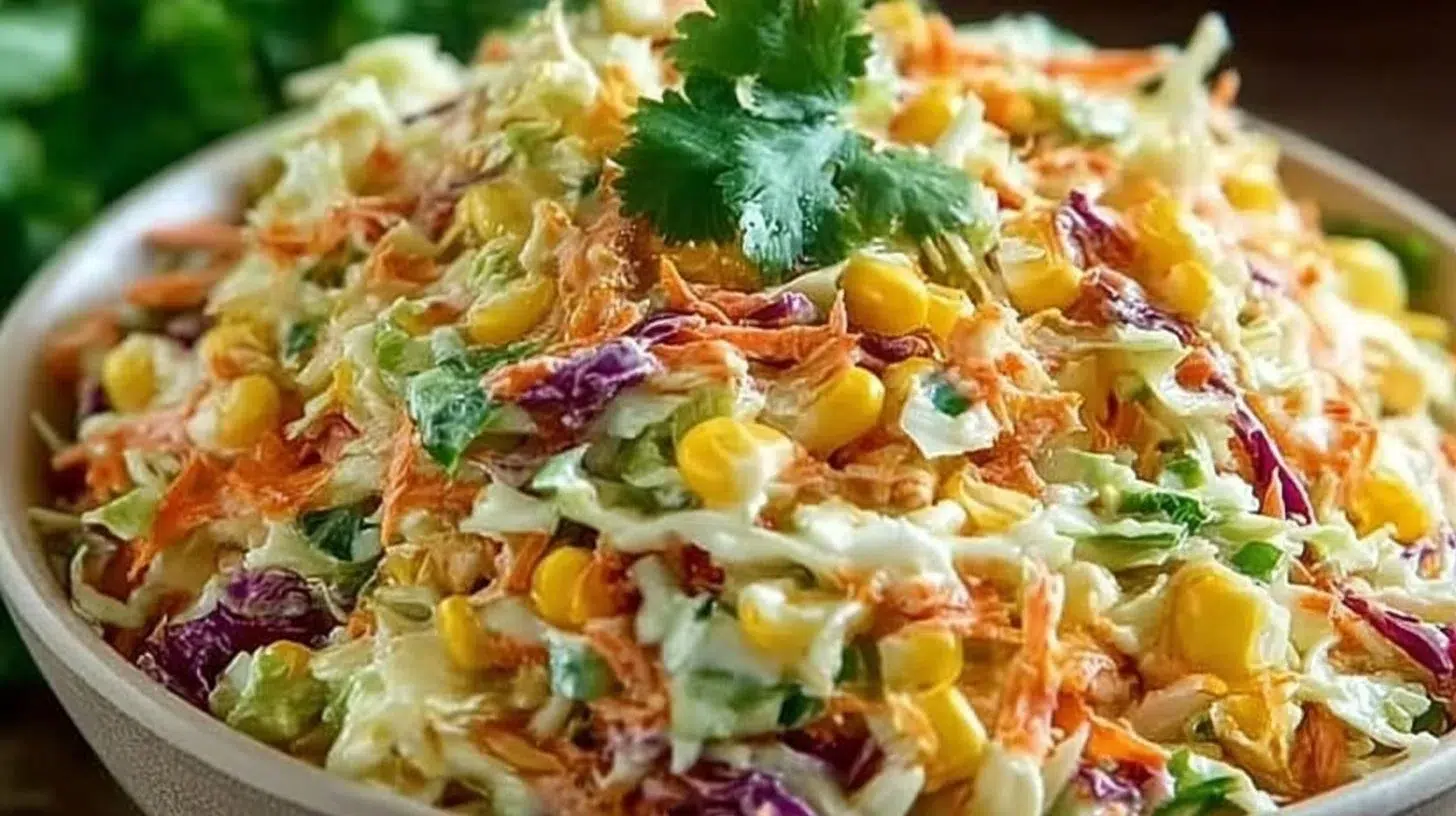 Bowl of spicy corn slaw for summer grilling side dish