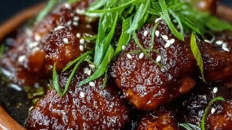 Sticky Mongolian Chicken Thighs served with rice and vegetables