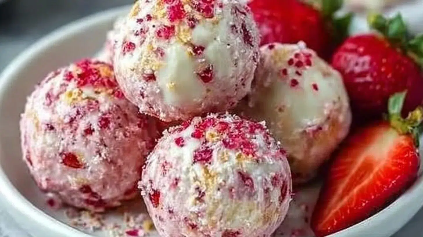 Delicious Strawberry Cheesecake Protein Balls for a healthy snack