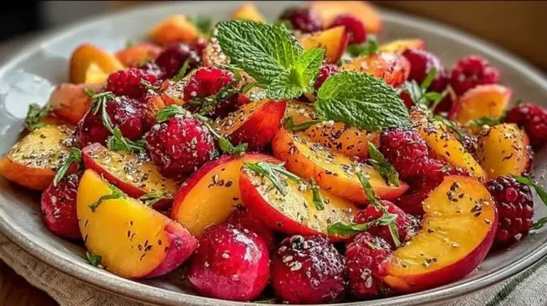 Summer peach salad with basil and citrus vinaigrette ingredients