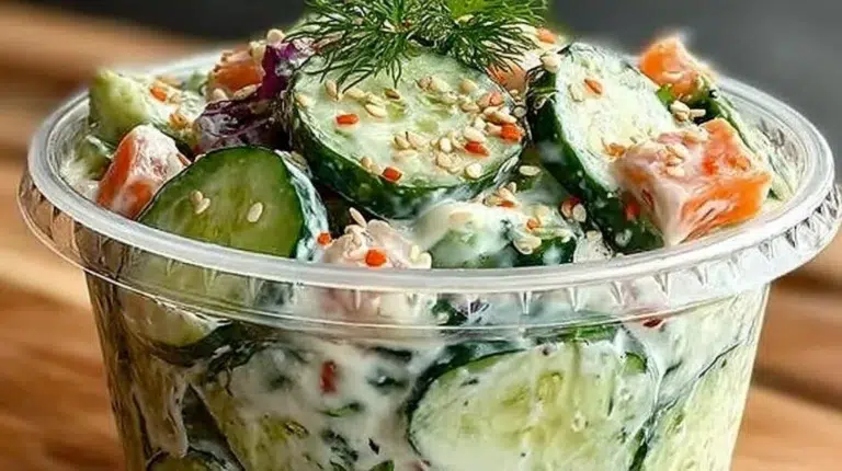 Sushi Cucumber Salad with a creamy dressing and fresh ingredients