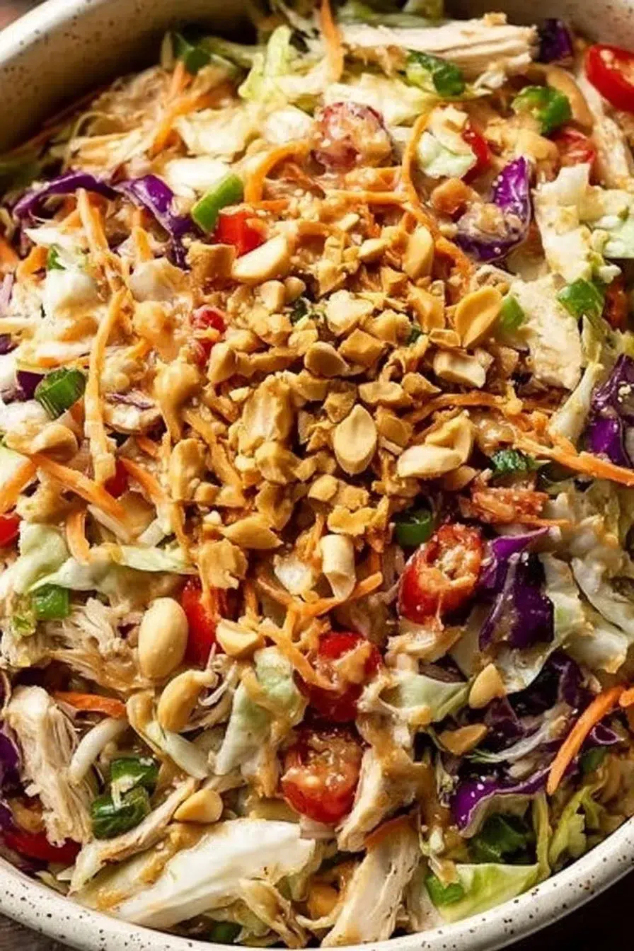 Easy Thai Chicken Salad with Peanut Dressing | Healthy thai salad ingredients, Thai-inspired dressing recipe, Peanut butter chicken salad