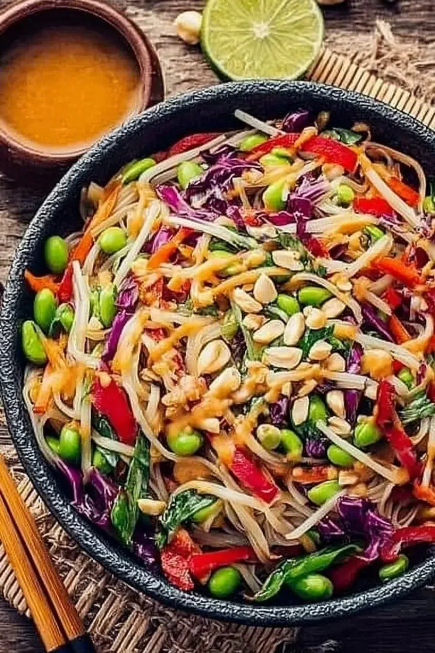 Nudelsalat mit Erdnusssauce (Thai Erdnuss-Nudeln)
