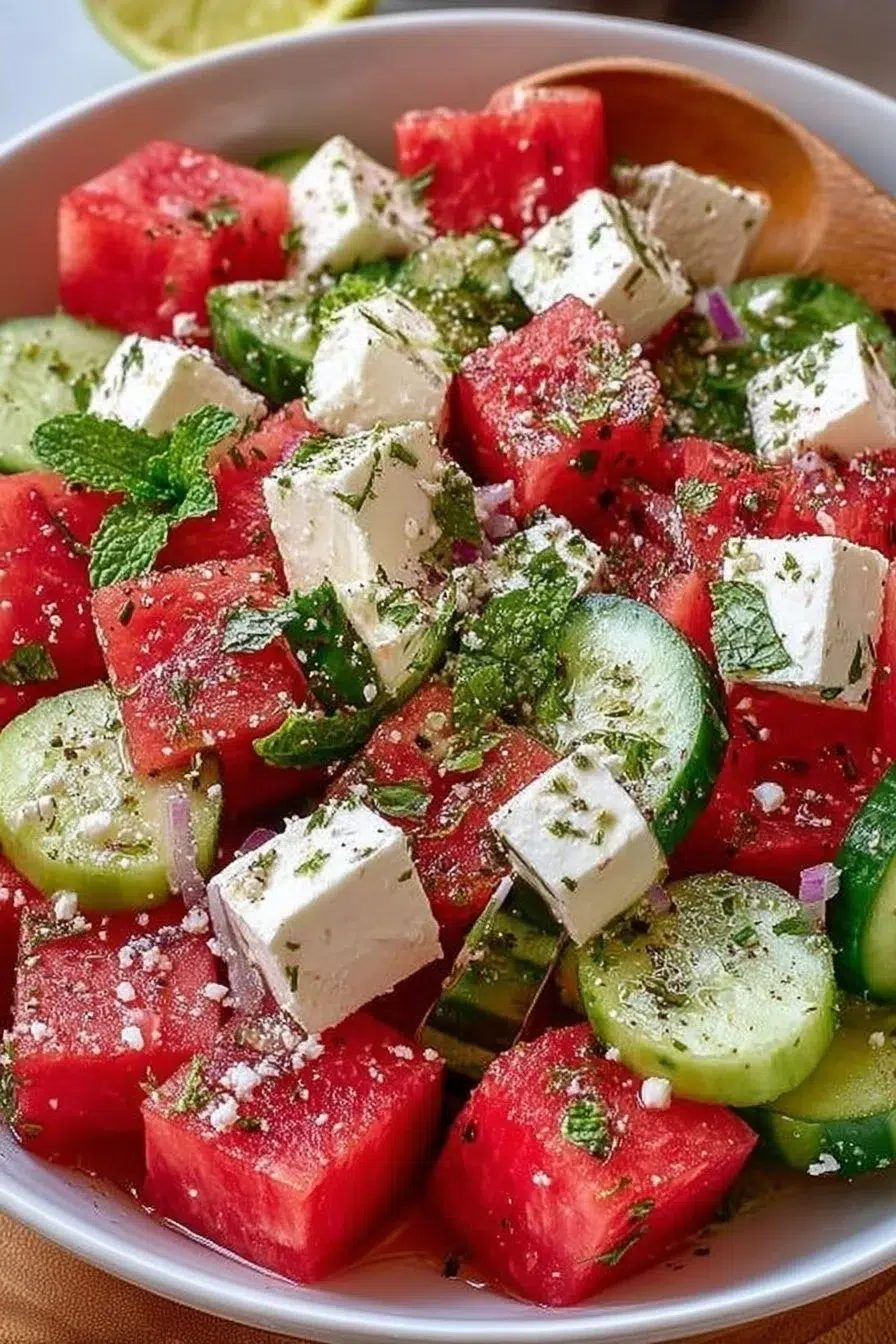 Watermelon and Cucumber Feta Salad