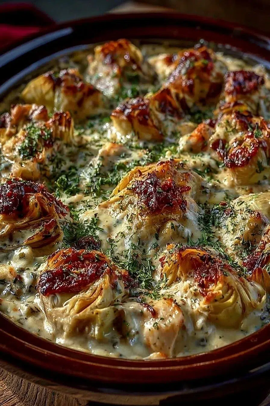 Easy Chicken and Artichoke Crockpot Casserole