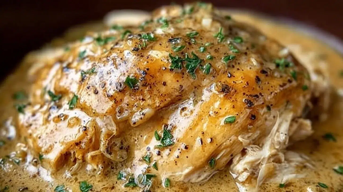 Creamy slow cooker chicken dish served on a plate for weeknight dinners