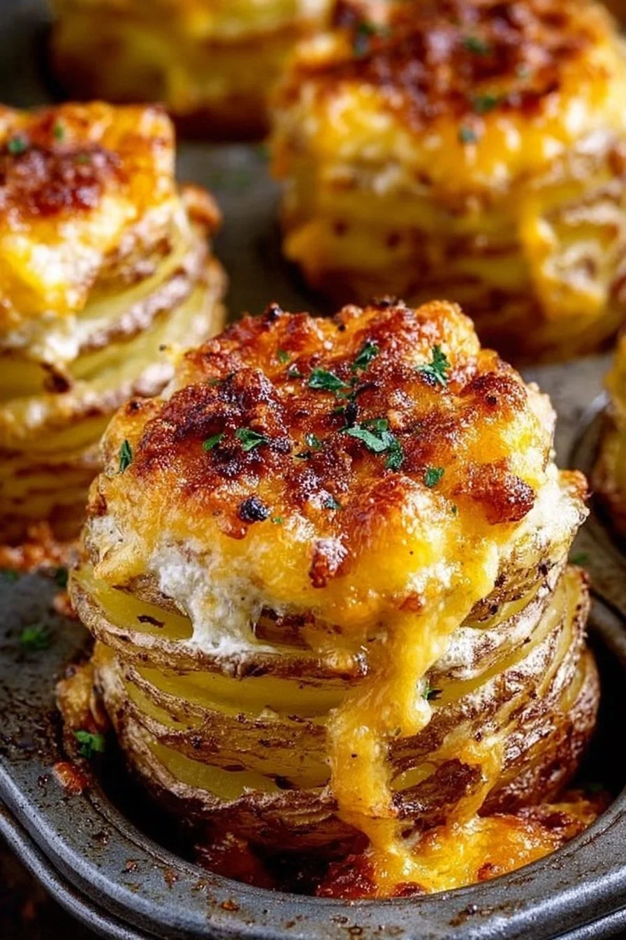 Oven Baked Sharp Cheddar Potato Stacks