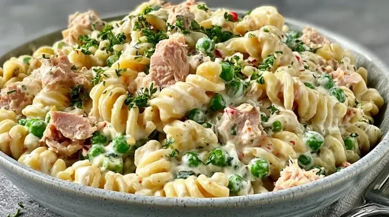 Easy tuna pasta salad recipe with creamy dressing and fresh ingredients