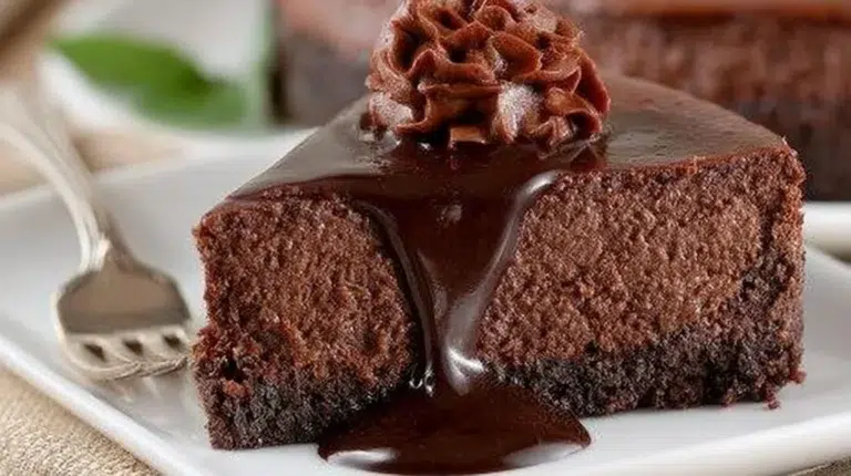 Gluten free chocolate cheesecake topped with chocolate shavings